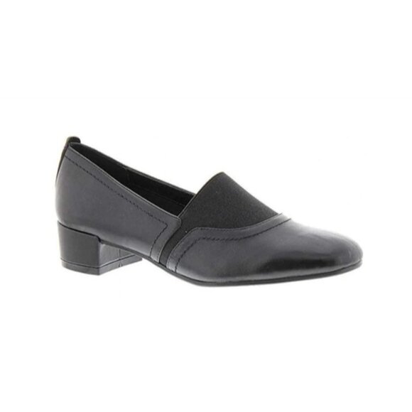 David Tate Womens Size 9 Black Leather Upper Slip-On Loafers Shoes Block Heel - Picture 1 of 11